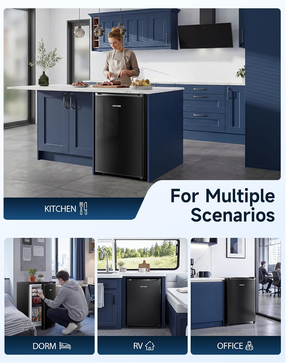 Small Freezer Freestanding Upright Freezer 46L, 3 Drawers, Black