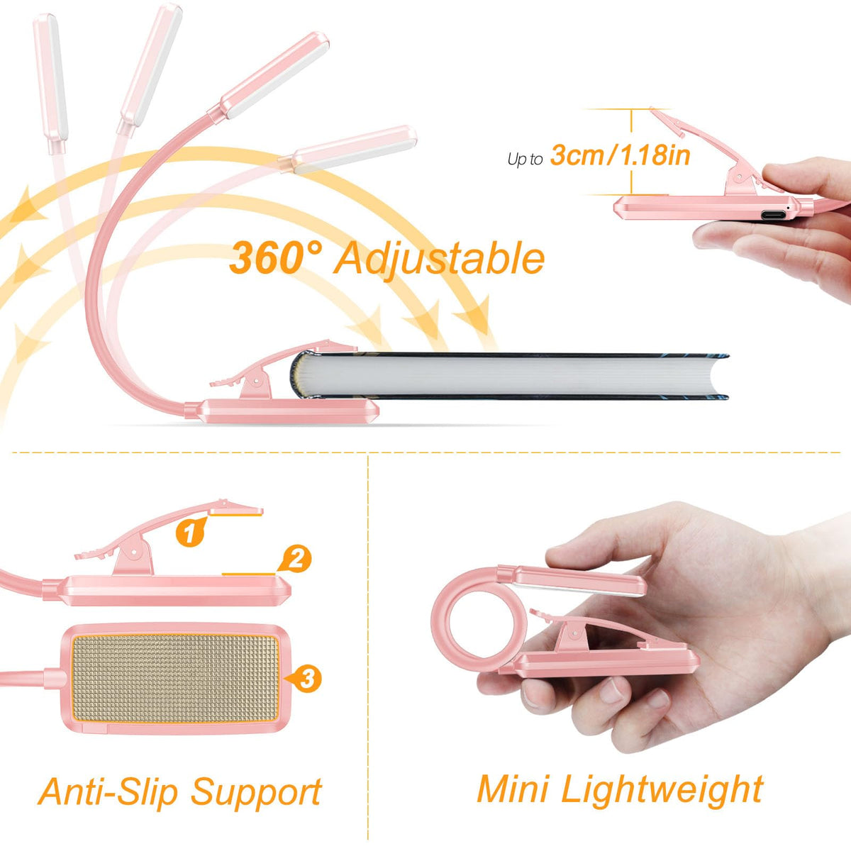 Gritin 9 LED Rechargeable Book Light for Reading in Bed-Stepless Dimming