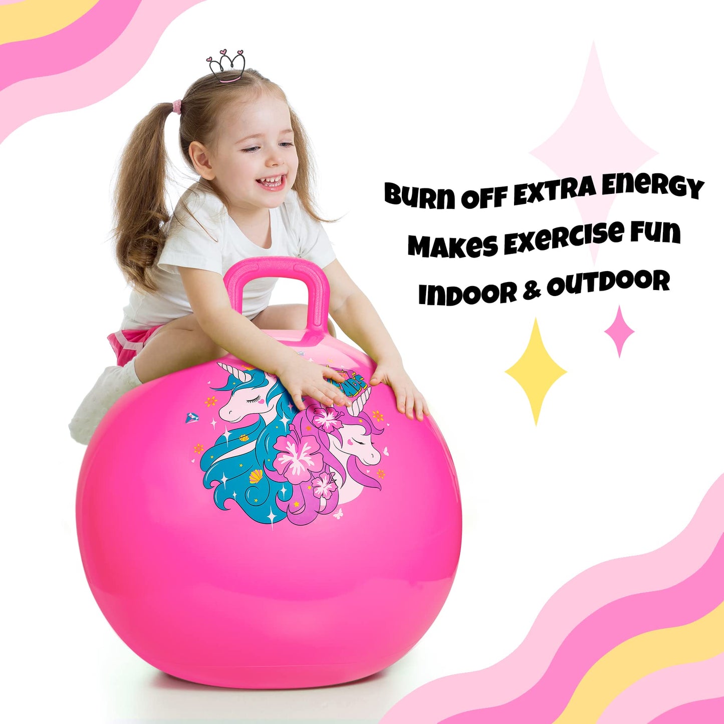 Vastoy 20 Inch Space Hopper Ball for Kids 6-9 Years - Anti-Slip Space Hopper with Hand Pump, Bouncy Inflatable Ride On Toy for Indoor Outdoor Fun, for Children (Blue Eyes)