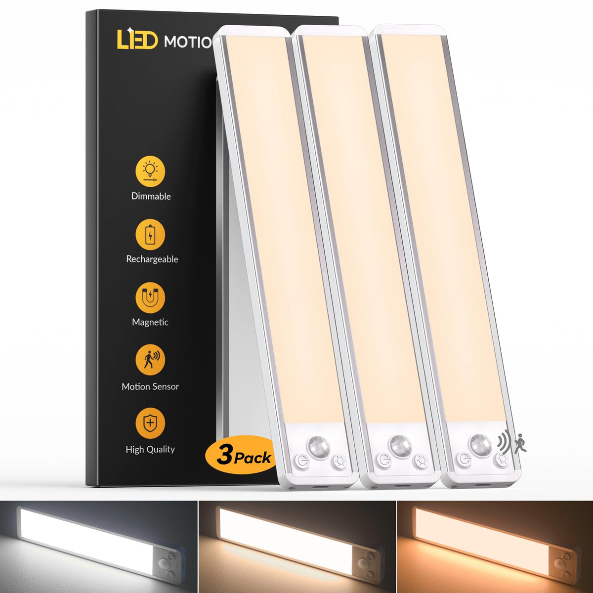 Under Cabinet Kitchen Lights, Motion Sensor Lights Indoor, 20CM, 3 Pack