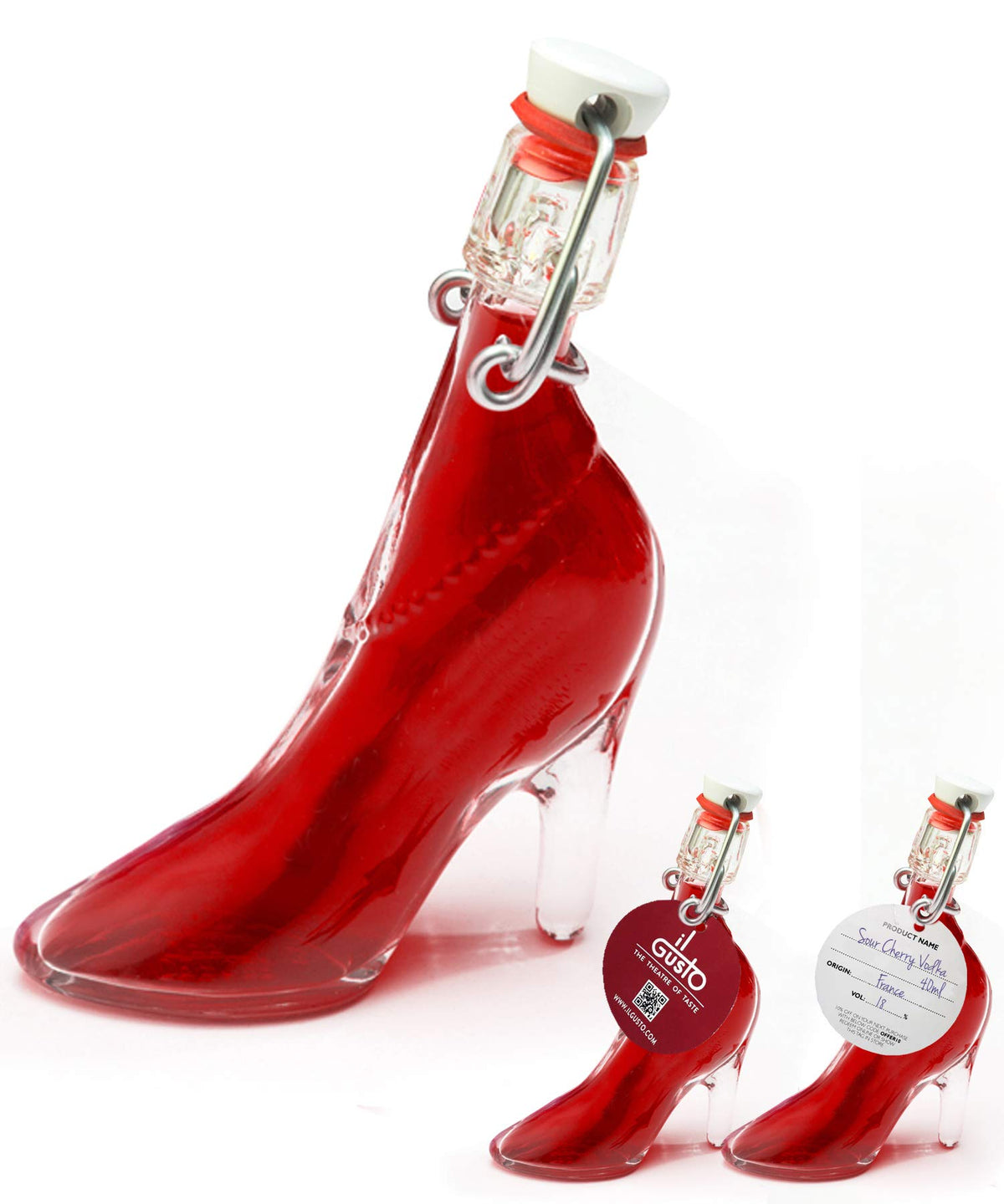 IL GUSTO Pink Vodka in Stiletto – Lady Shoe Glass Bottle 40ml – Premium Fruity Berries Vodka 36% ABV – Unique Gift for Her