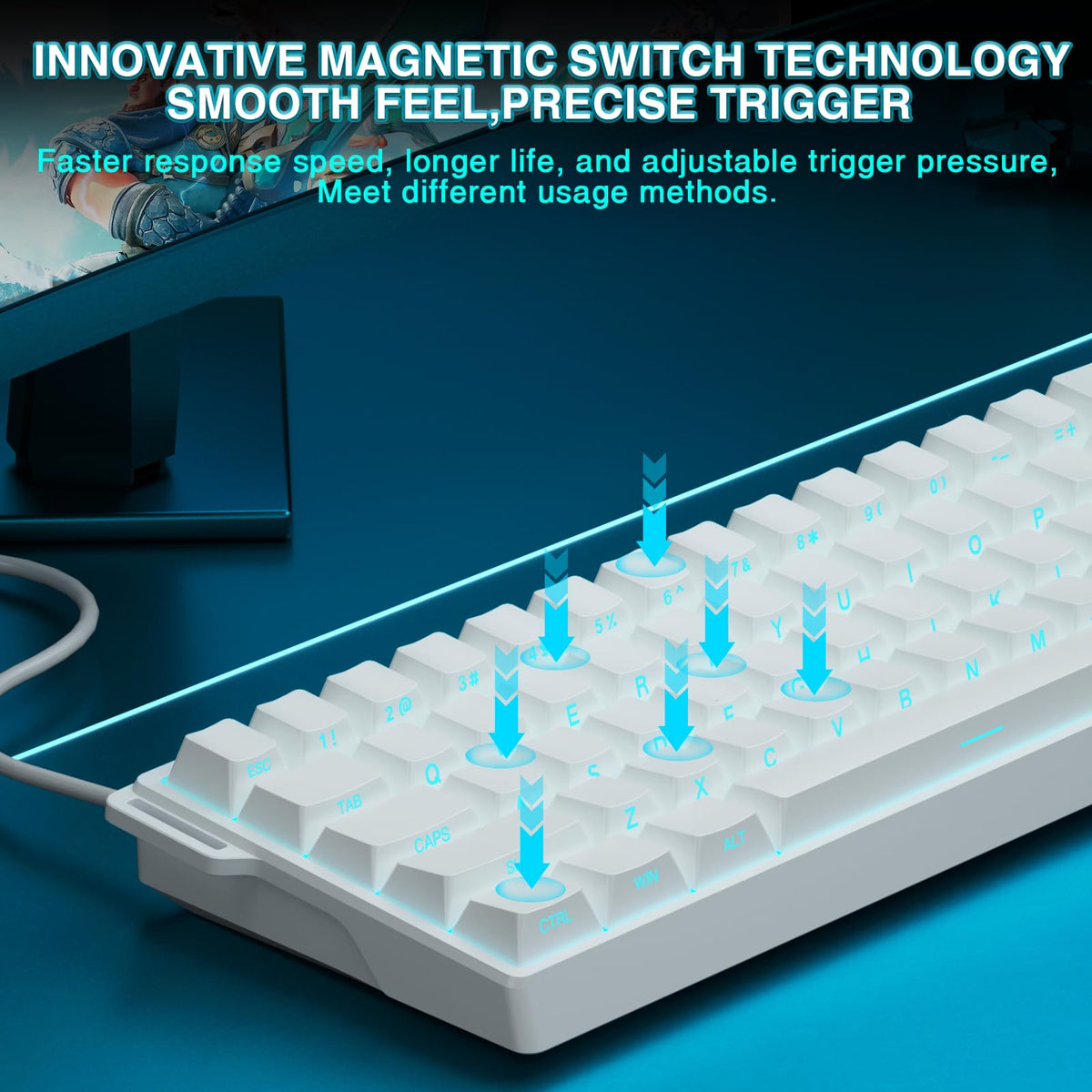 AULA WIN60 HE Mechanical Gaming Keyboard Wired,Hall Effect Magnetic Switches,Adjustable Actuation Rapid Trigger,8K Polling Rate,RGB Backlight,60% Percent Keyboard for Mac/Win (BLACK) (Pack of 2)