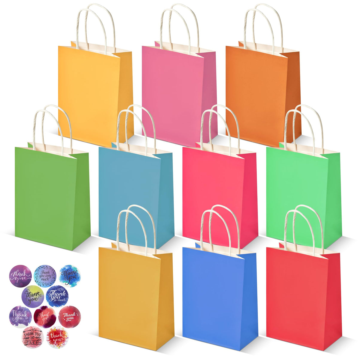 HURUC Brown Paper Bags with Handles 50 Pack Medium 130 GSM
