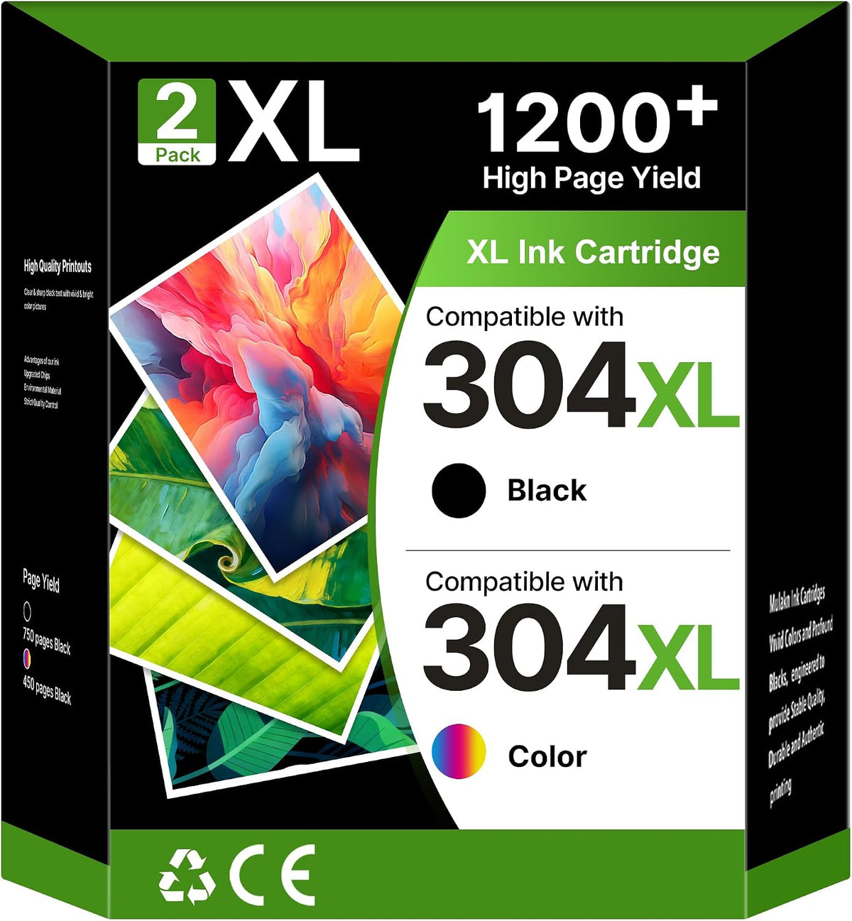 304XL Printer Ink 1Black 1Tri-Colour Replacement for HP 304 Ink Cartridges