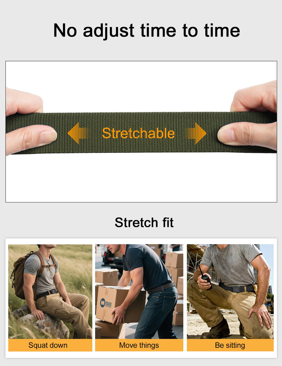 JUKMO Stretch Tactical Belt for Men, Military Work Rigger Hiking 1.5" Elastic Nylon Web Ratchet Quick Release Belt in Gift Box