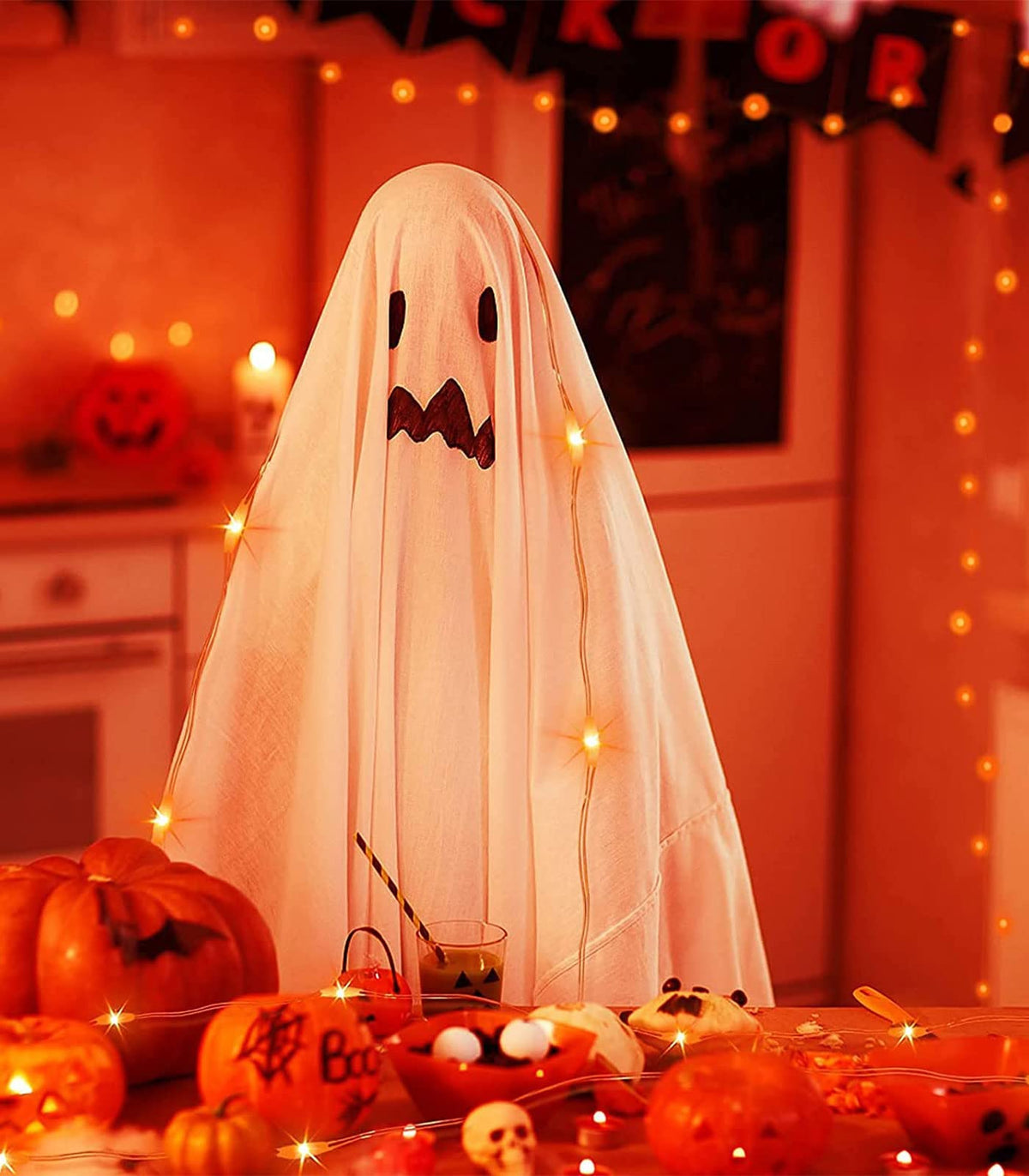 cshare Halloween Decoration Lights,Orange Fairy Lights, 3m 9.8ft 30 LED Halloween Decor String Lights Micro Silver Wire Battery Operated for Autumn Door Window Party Fall Decor.