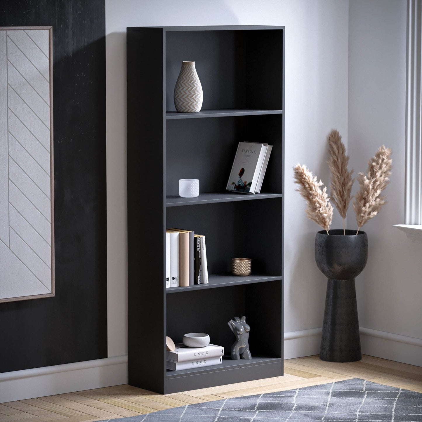 Vida Designs Cambridge 3 Tier Low Bookcase, White Wooden Shelving Display Storage Unit Office Living Room Furniture