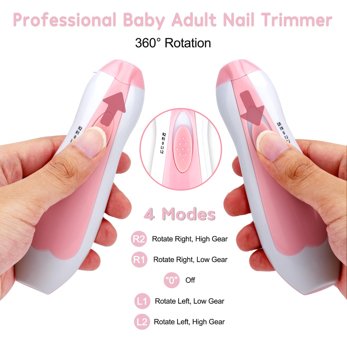 Qunlions life Baby Nail Trimmer Electric, 6 in 1 Rechargeable Baby Nail Clippers Manicure Set Grooming Kit for Toddler Infant or Adults (Pink)