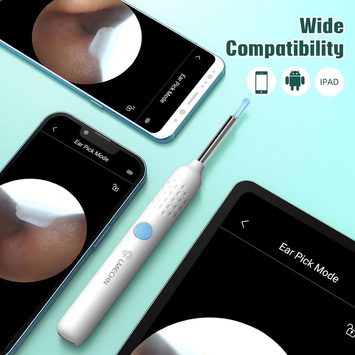 Ear Cleaner with Camera, Ear Wax Removal Kit with 1080P, Ear Camera Otoscope with LED Light, Ear Cleaning Kit for iPhone, iPad, Android Phones-White