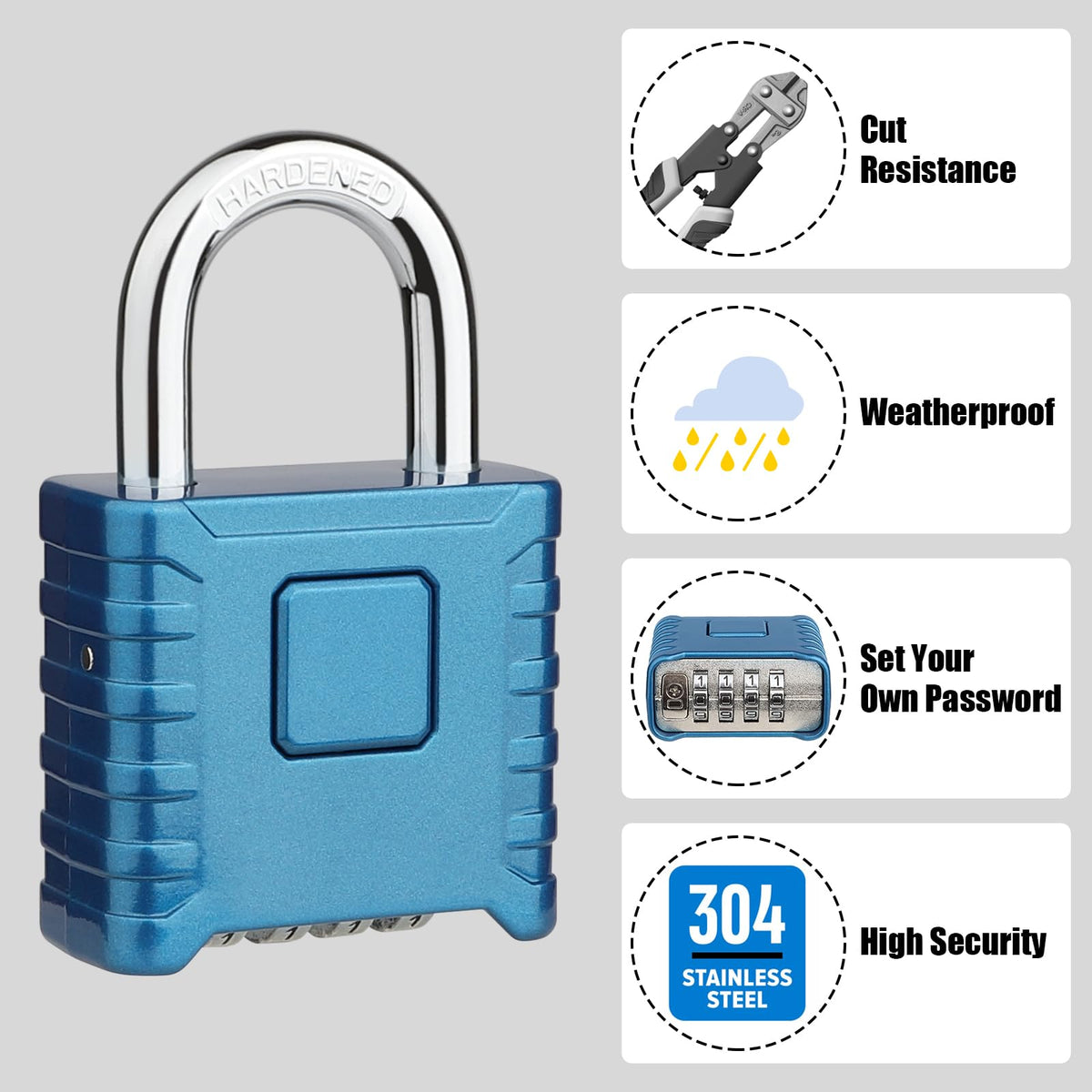 Diyife Large Heavy Duty Combination Padlocks Outdoor, 52mm Weatherproof