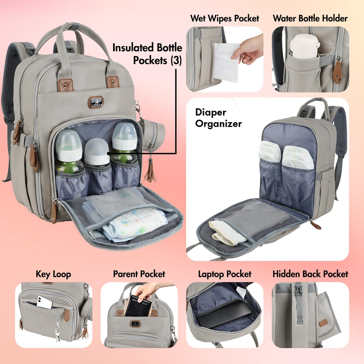 Dikaslon Baby Changing Bags Backpack, Large Baby Bag, 19 Pockets, Outdoors