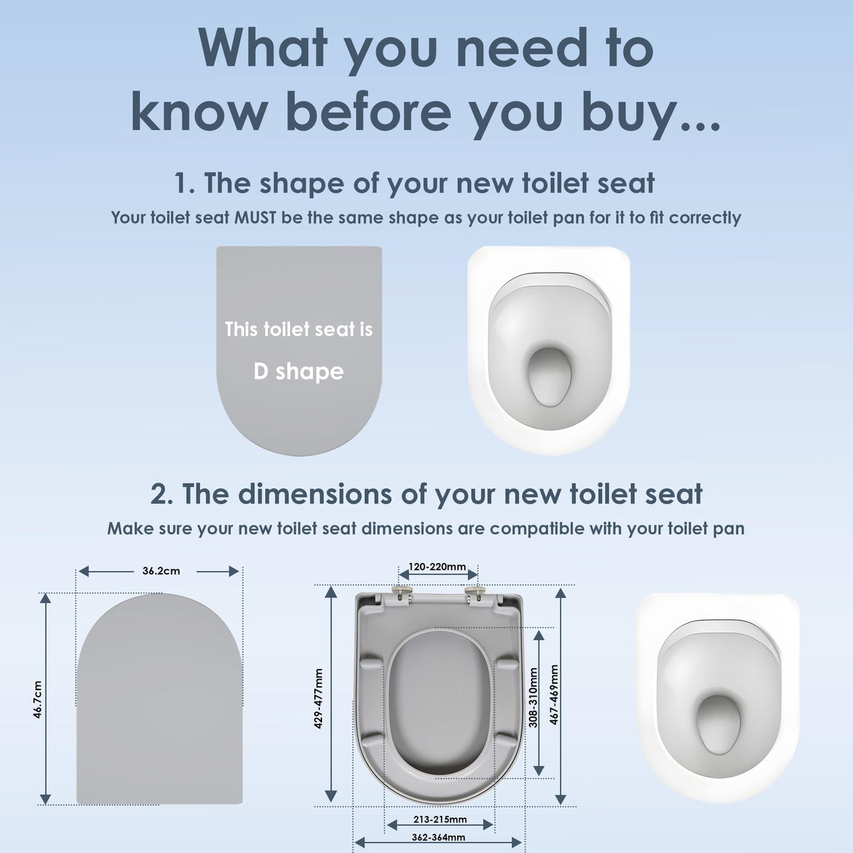 AQUALONA® Premium Thermoplastic Toilet Seat Soft Close Hardwearing Seat with Two Button Hinge Release D Shaped Easy to Clean Simple Installation Top and Bottom Fittings (White - D Shape)