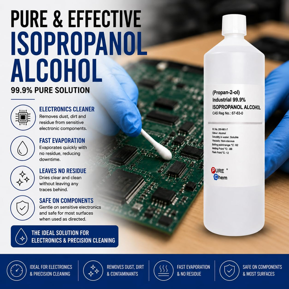 Pure Chem Isopropyl Alcohol Isopropanol IPA Rubbing Alcohol Cleaning 99.9%