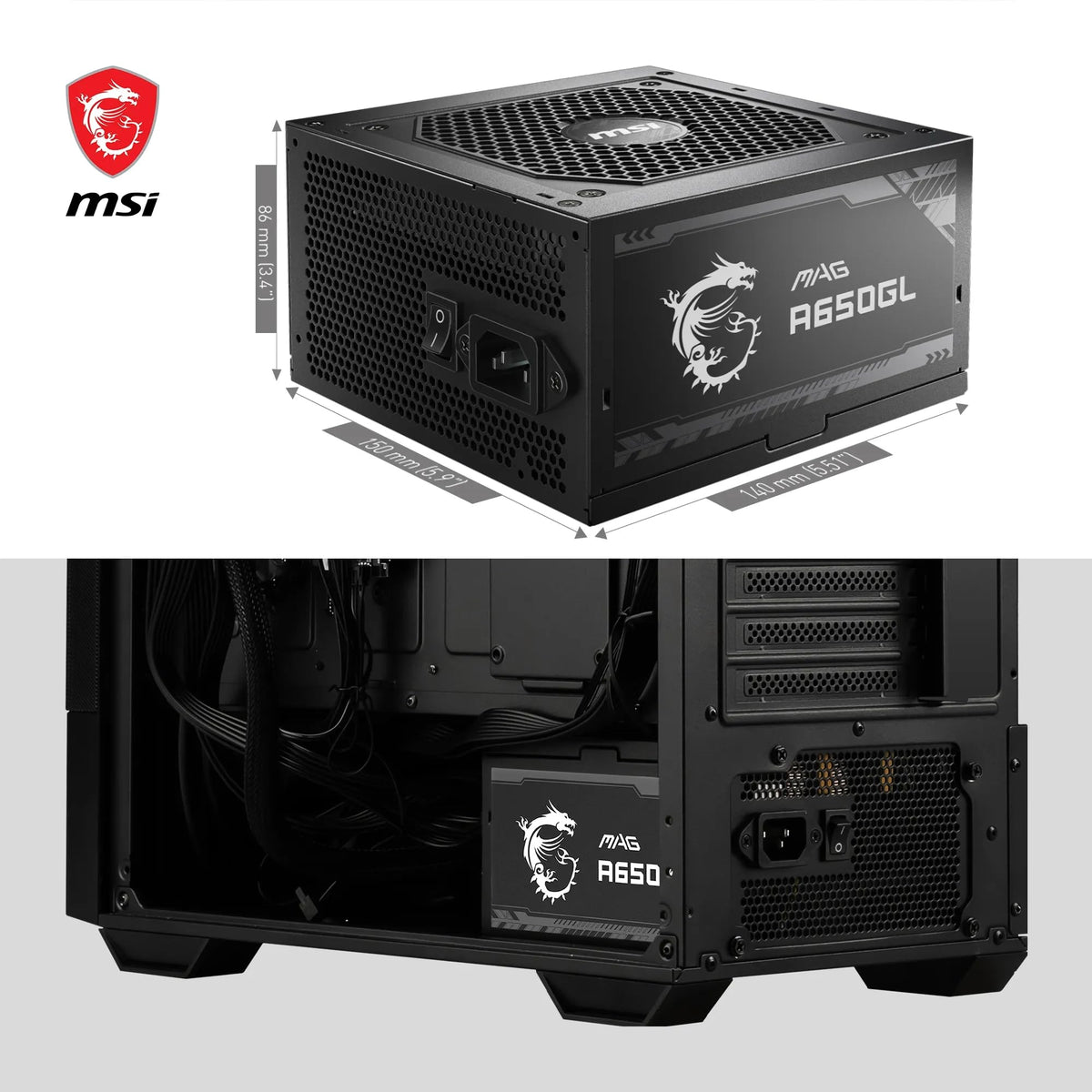 MSI MAG A750GL PCIE5 Power Supply Unit, 750W, 80 Plus Gold, Fully Modular, ATX 3.0, PCIe 5.0 GPU Support, 120mm FDB Fan, Full-Bridge LLC, Flat Black Cables - 7 Year Warranty