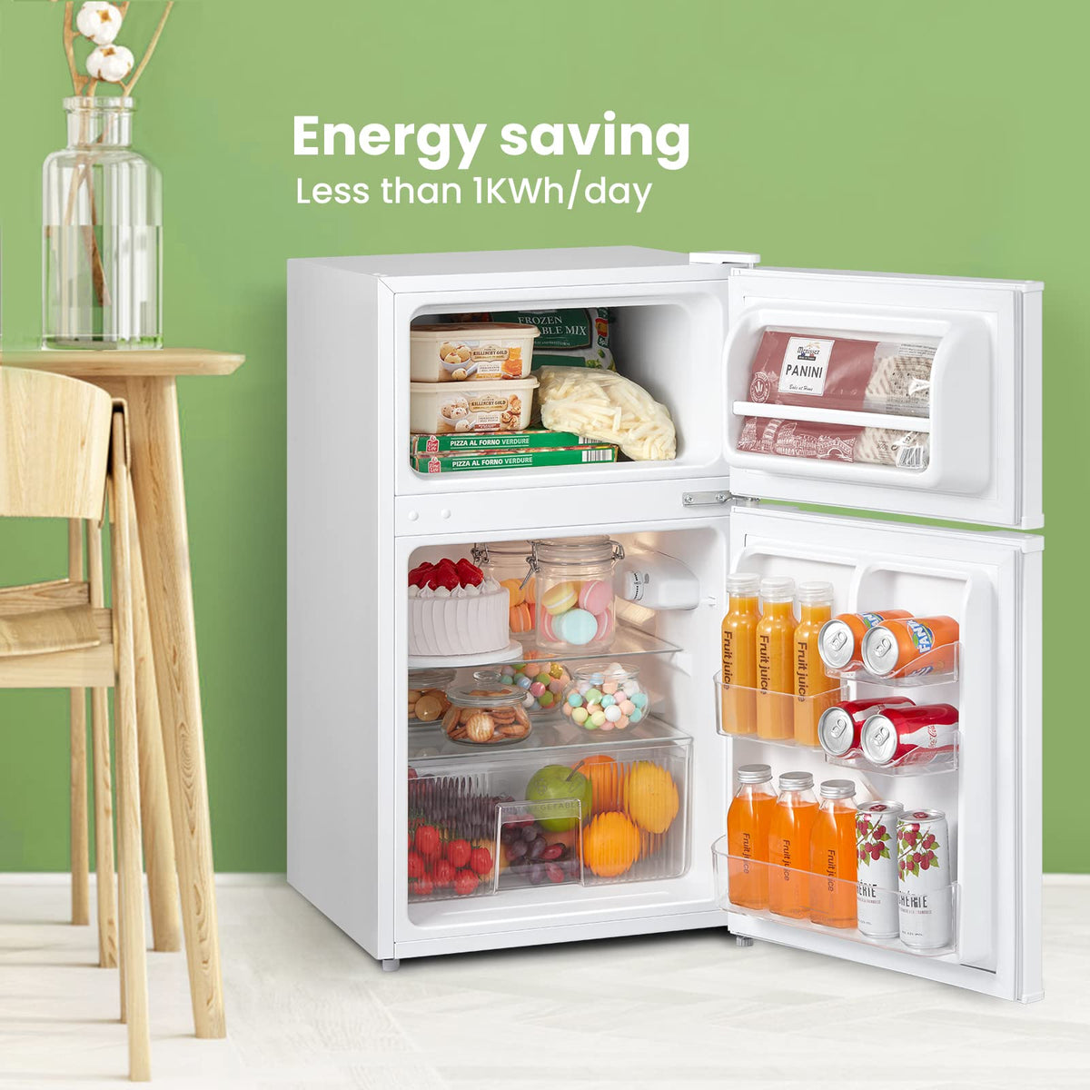 COMFEE' 87L Under Counter Fridge Freezer, Reversible Door, RCT87BL2(E)