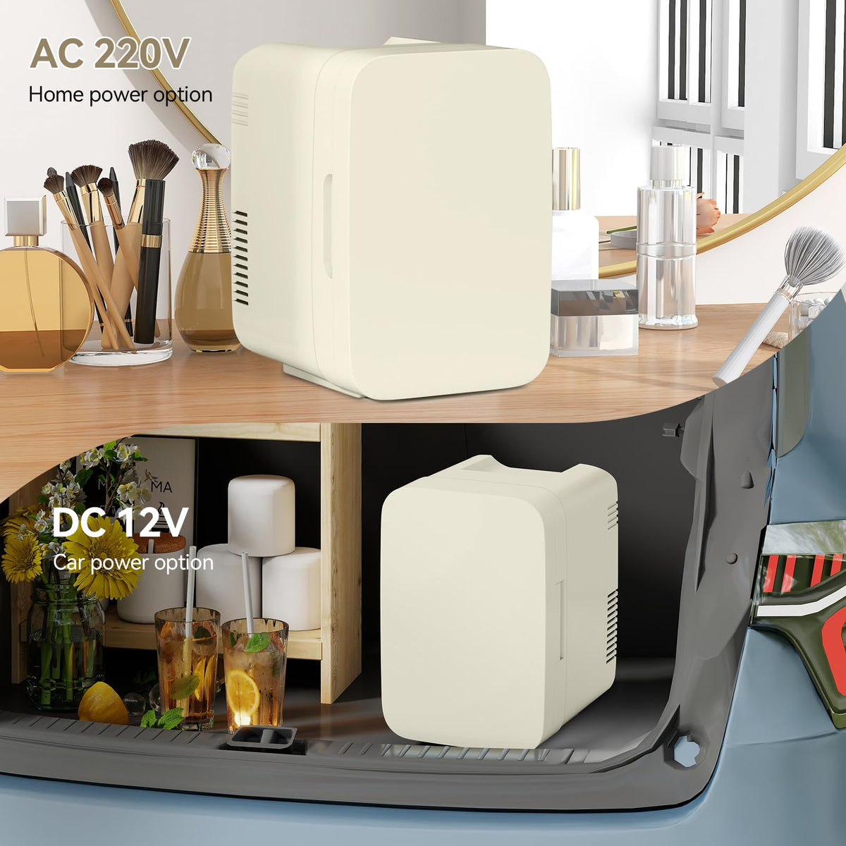 ARTETHYS Mini Fridge for Bedrooms, 10L Small Car Fridge, White