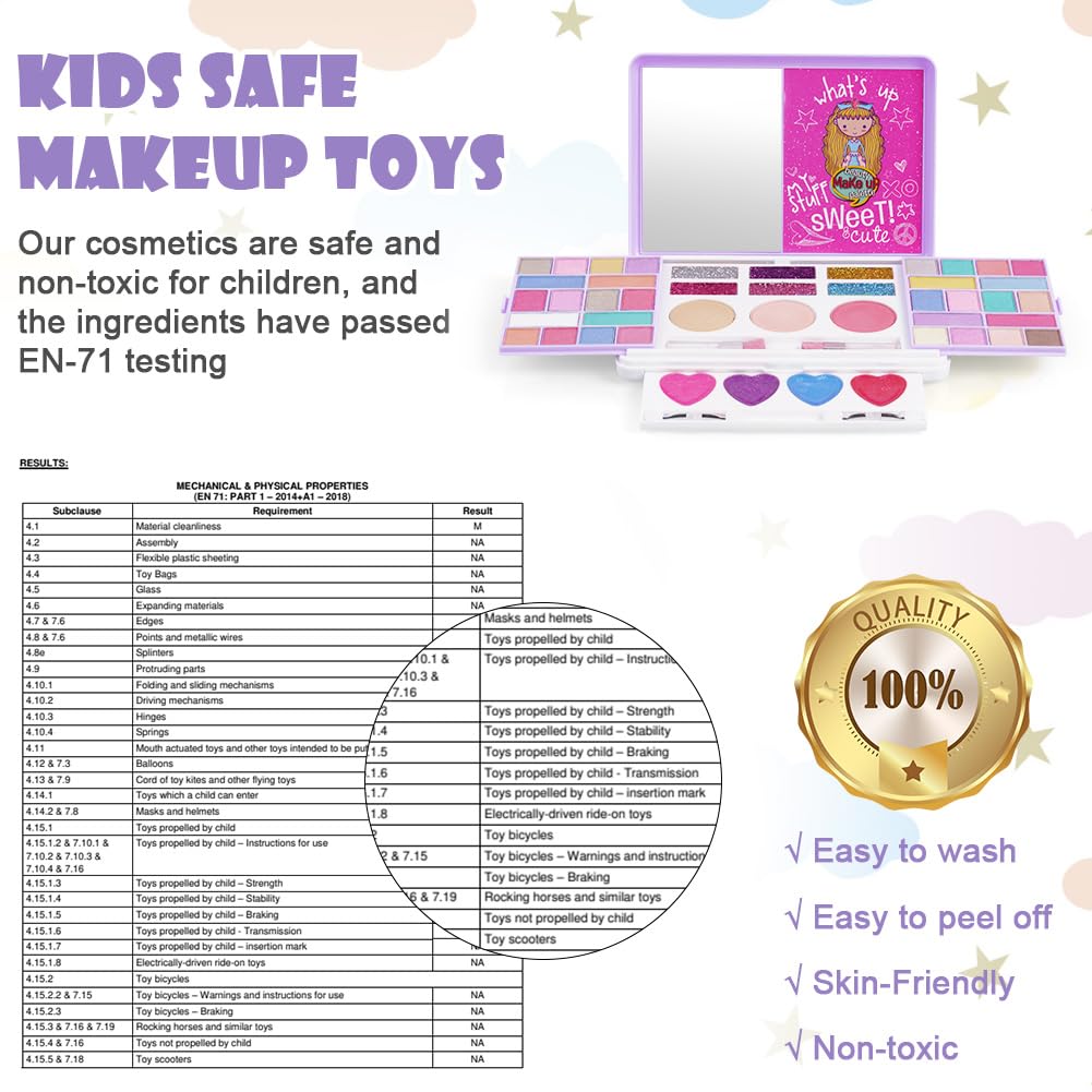 Aomig Kids Makeup Sets for Girls, 37 Pcs Washable Children's Make Up Kit with 8 Brushes, Non-Toxic Cosmetic Beauty Set Gift for Kids, Princess Pretend Play Games Toys Birthday Christmas Presents