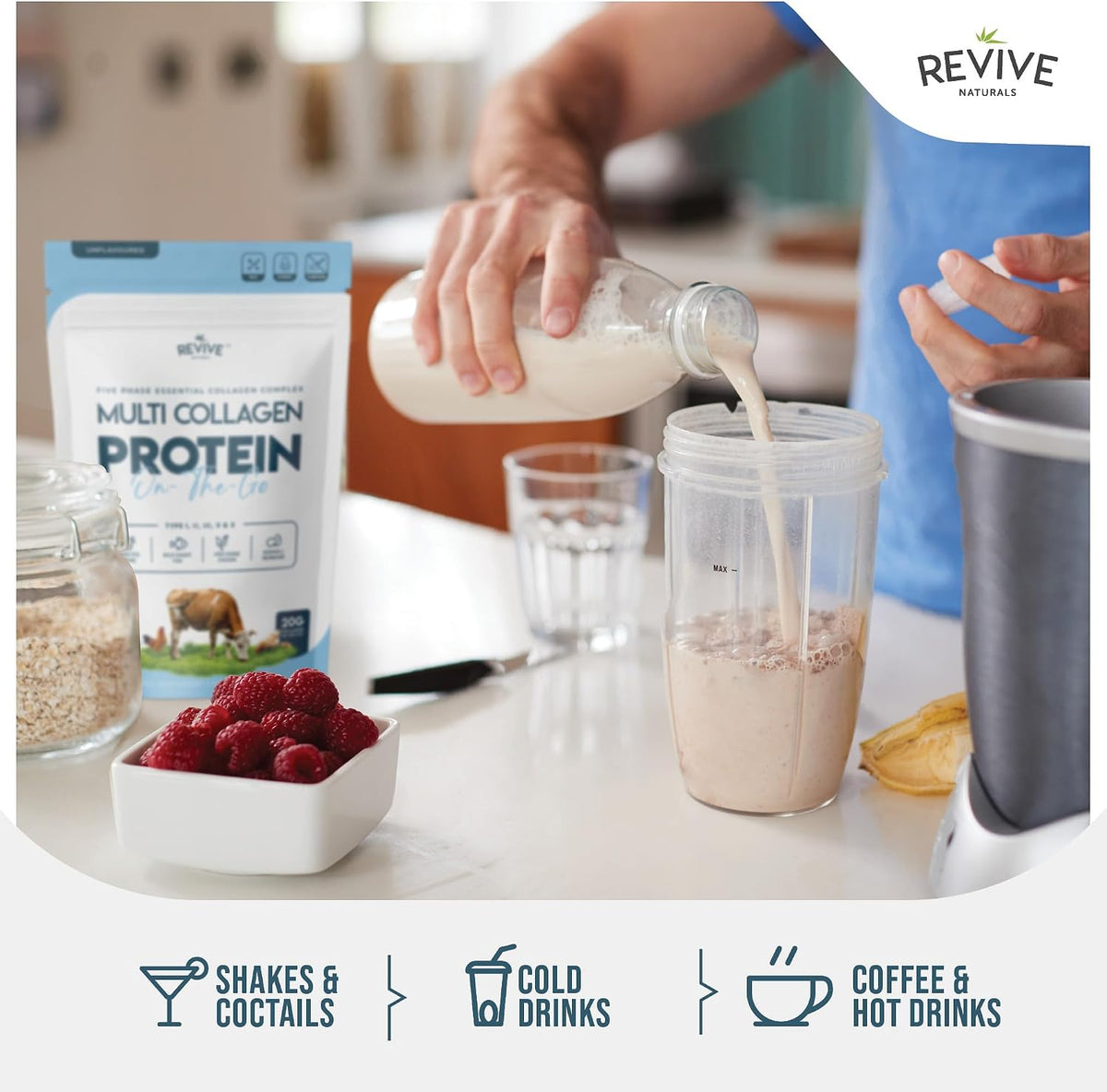 Multi Collagen Protein Powder 400g - Types I, II, III, V & X - Hydrolyzed Grass Fed Bovine, Wild Caught Fish, & Free-Range Chicken & Eggshell Collagen by Revive Naturals