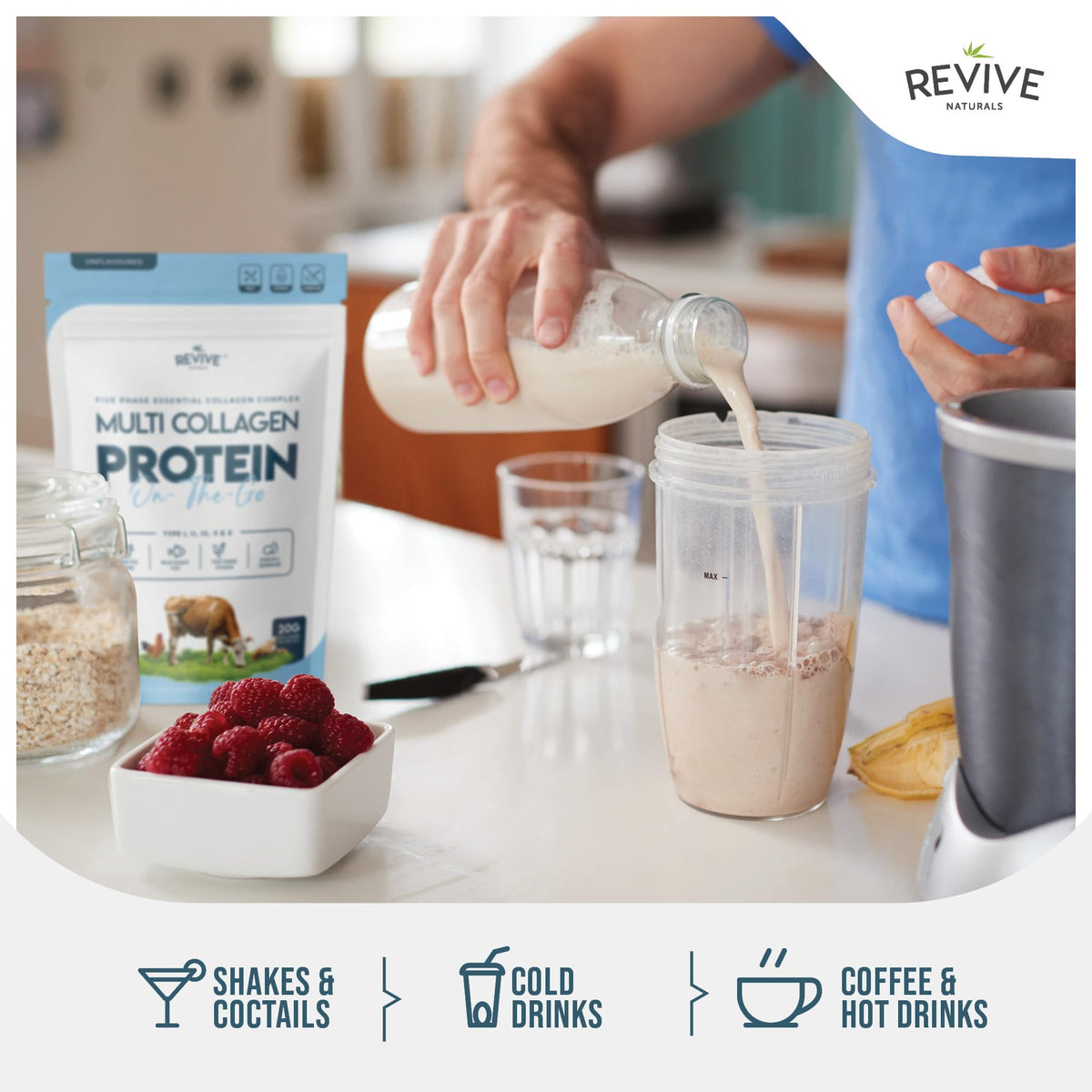 Multi Collagen Protein Powder 400g - Types I, II, III, V & X - Hydrolyzed Grass Fed Bovine, Wild Caught Fish, & Free-Range Chicken & Eggshell Collagen by Revive Naturals