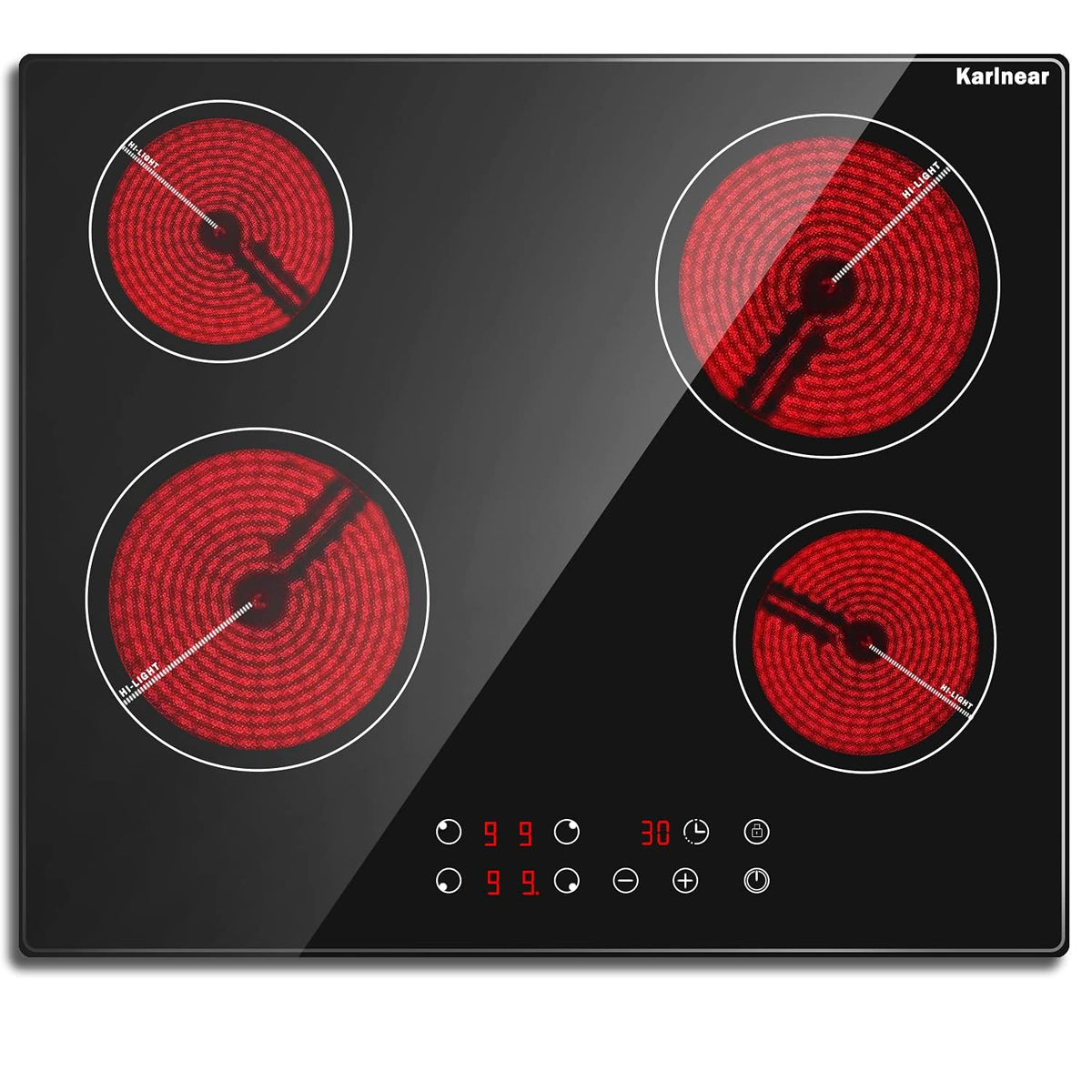 Karinear Electric Ceramic Hob 60cm 4 Zones with Built-in Extractor Hood
