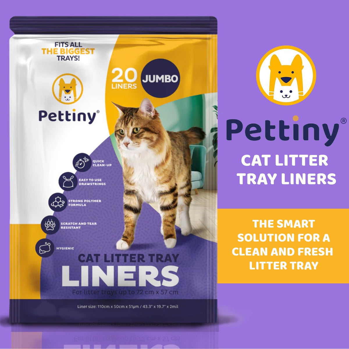 Pettiny 20 XL Cat Litter Tray Liners with Drawstrings Scratch Resistant Bags for Extra Large Litter Box