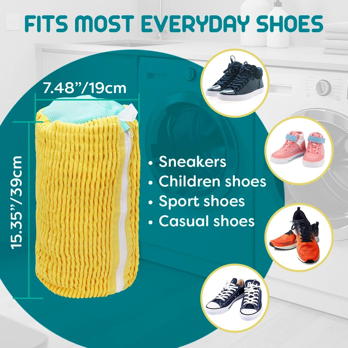 Shoe Washing Bag, 2 Pack, for Washer and Dryer, Reusable Cleaning Sack
