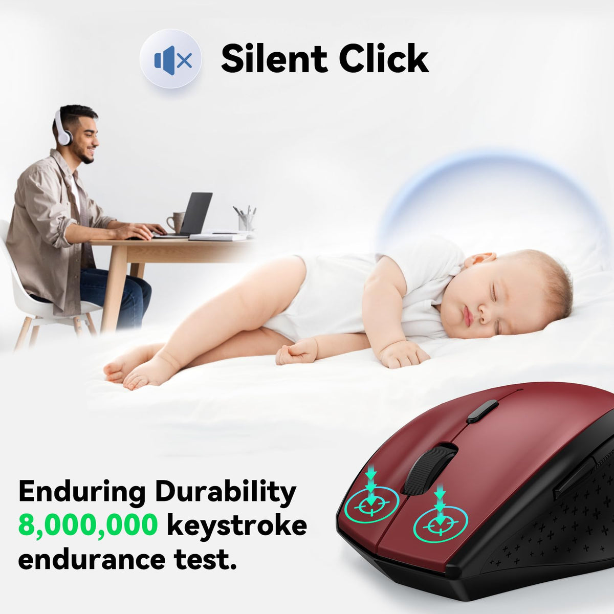 TECKNET Wireless Mouse for Laptop, 4800 DPI Optical Computer Mice with 6 Adjustable Levels, 30 Months Long Battery Life 2.4G Cordless USB Silent Mouse for Notebook, PC, Office Home Work -Grey