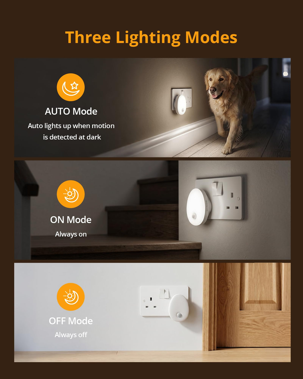 Lyridz Night Light Plug in Wall (2 Pack), LED Motion Sensor Lights Indoor