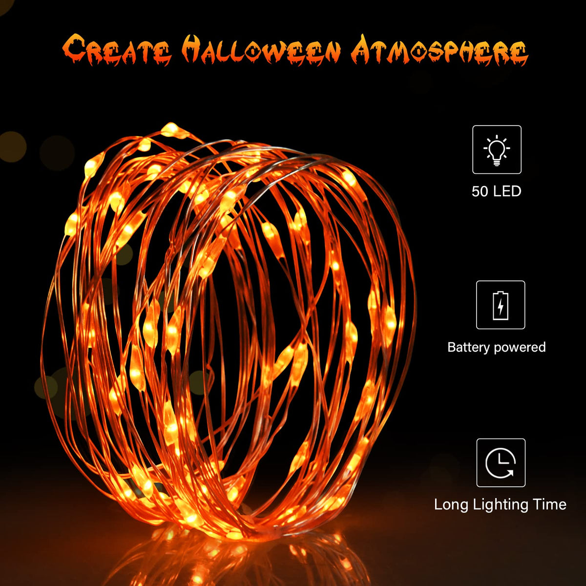 Dalugo Orange Fairy Lights, 3M/10ft Amber Fairy Lights, 30 LED Halloween Battery Lights for Autumn Halloween Christmas Decorations, Fireplace, Home Decor