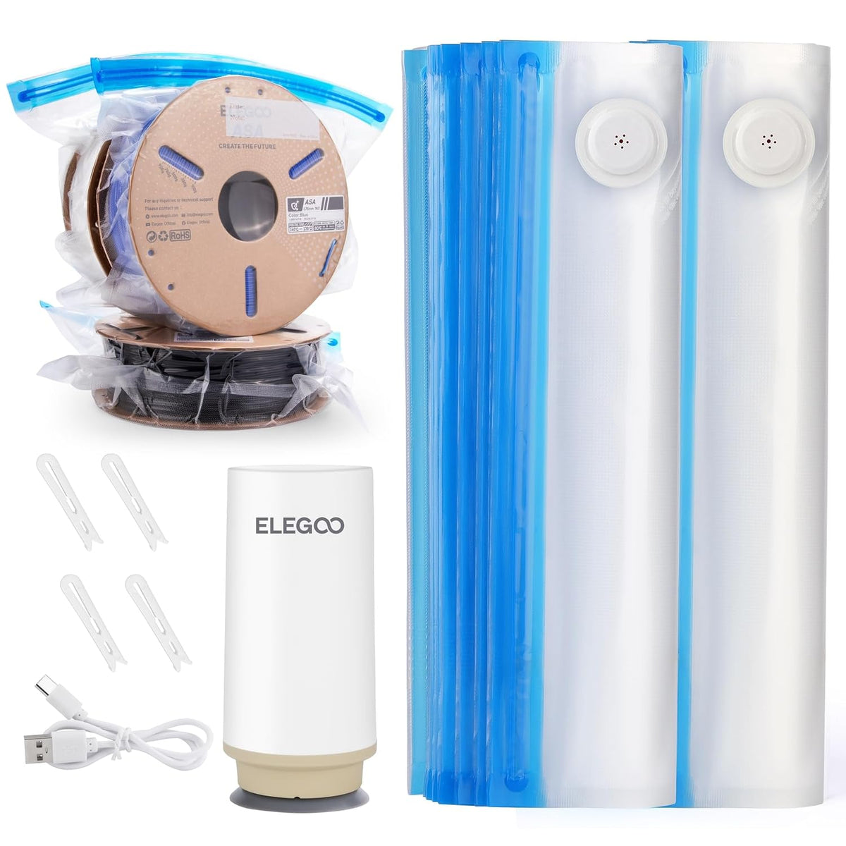 ELEGOO Filament Vacuum Kit 20 Bags Auto Pump (35x32cm)