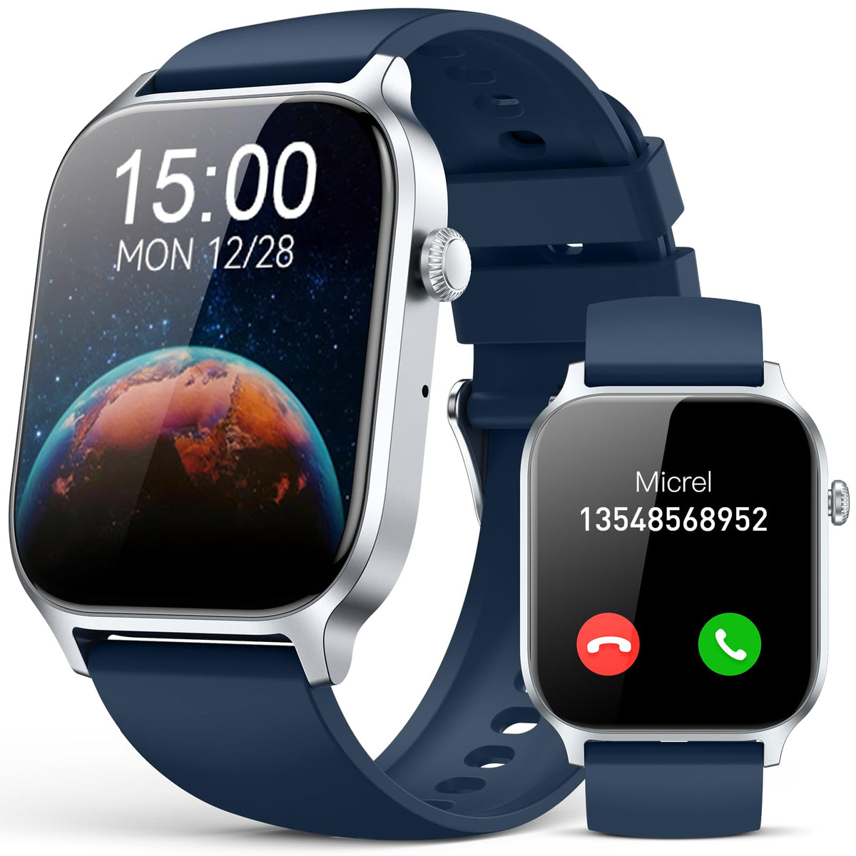 Smart Watch for Men Women- Answer/Make Call, 2024 IP68 Waterproof Fitness Tracker Watch with Sleep Step Counter Activity Smartwatch for Samsung Android iPhone iOS (Black-Blue, 1.83)