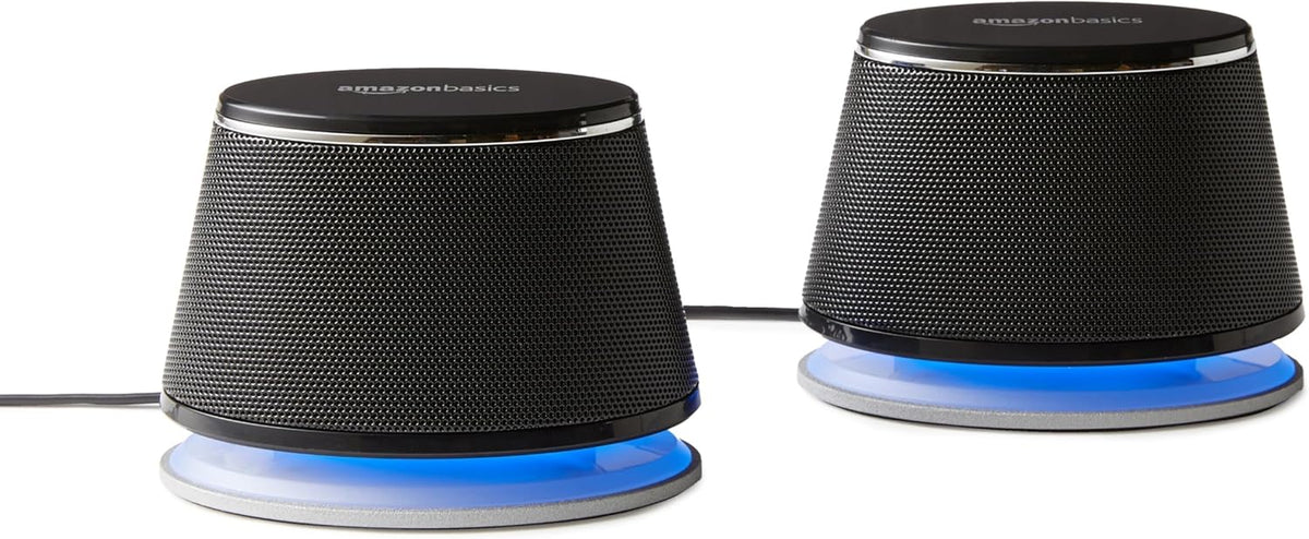 Amazon Basics Stereo 2.0 Computer Speakers for Desktop PC or Laptop, 3.5mm Aux input, USB-Powered, 1 Pair, Black