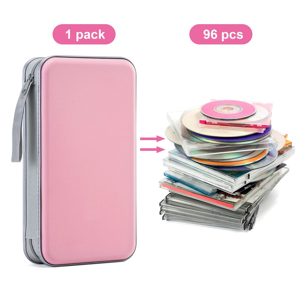 LIOVODE DVD Case, 96 Capacity CD Case Holder Organizer Disc Wallet for Car