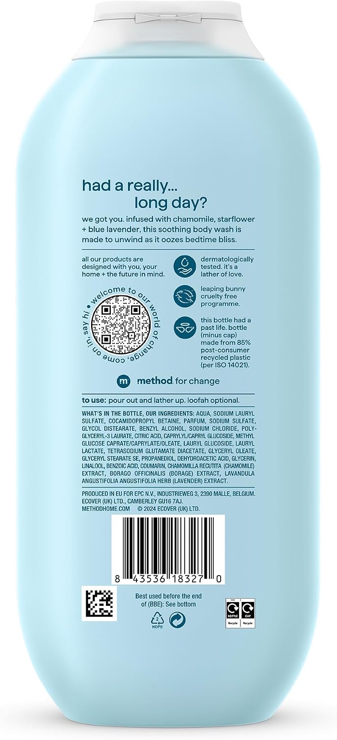 Method Wind Down Body Wash, Chamomile & Blue Lavender, Shower Gel, 532ml
