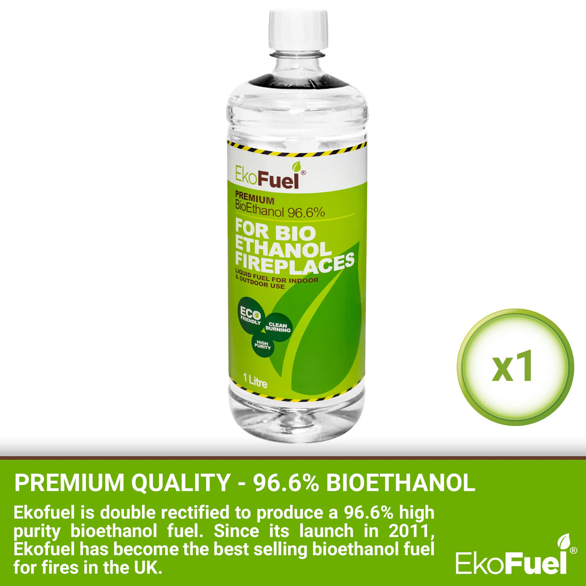 EKOFUEL (12 x 1 Litre) Premium Bioethanol Fuel – Liquid Fuel for Fires Pits, Fireplace | High Purity Clean Burning Bio | Indoor & Outdoor Ethanol Fuel