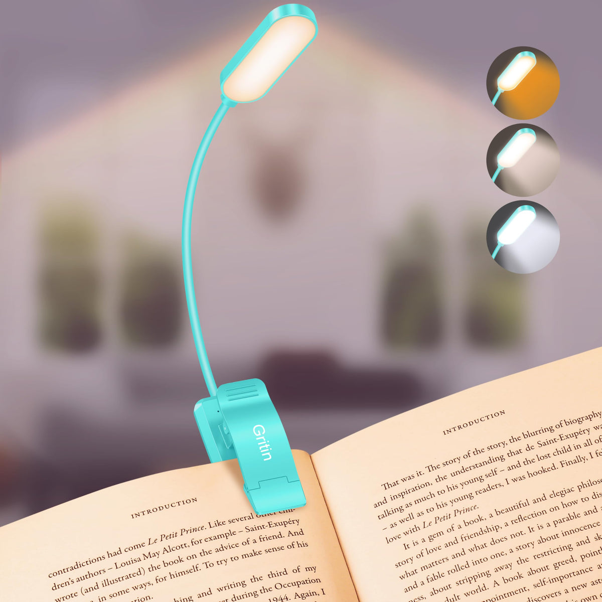 Gritin 16 LED Reading Light, Book Light - Eye Caring 3 Color Temperatures
