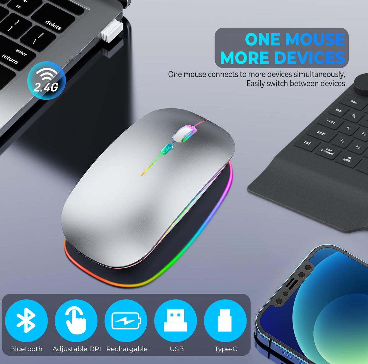 Wireless mouse rechargeable Dual Mode 2.4G & 5.0 Bluetooth Mouse for Laptop
