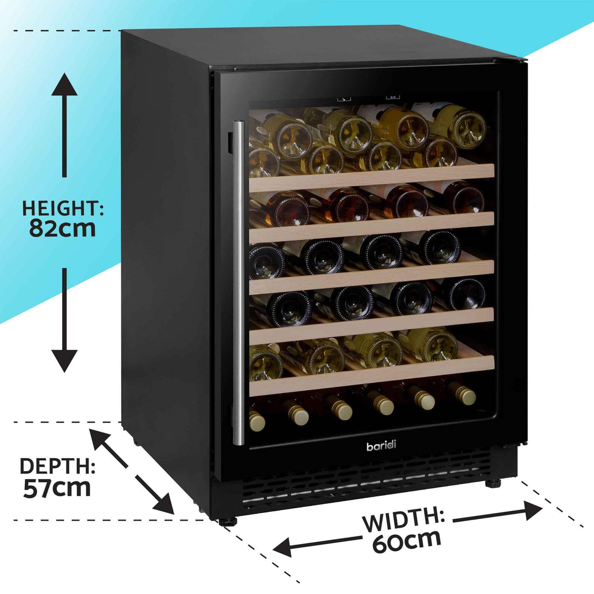 Dellonda Baridi 12 Bottle Wine Fridge with Digital Touch Screen Controls, Metal Shelves & LED Light, Black - DH73