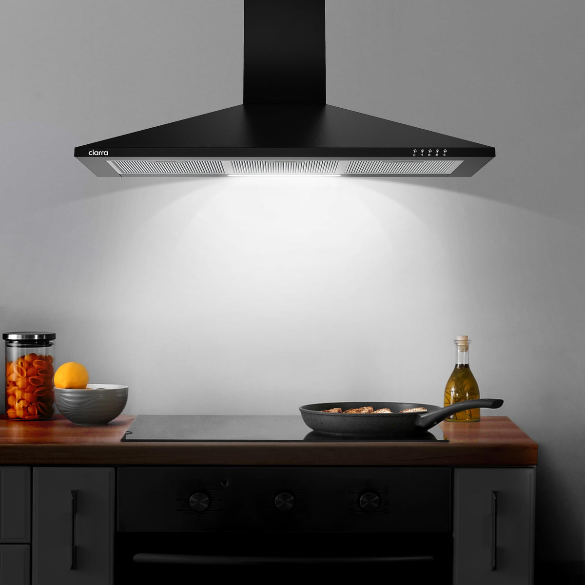CIARRA 90cm Wall-Mount Cooker Hood 370m³/h Ducting & Recirculation CAS9201A