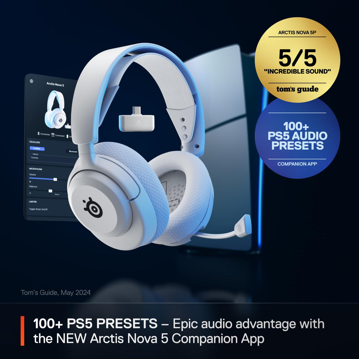 SteelSeries Arctis Nova 5P Wireless - PS5 Gaming Headset - 100+ Audio Presets via App - Neodymium Magnetic Drivers - 60H Battery - 2.4GHz/BT - ClearCast Gen2.X Mic - Supports PS4, PC, Mobile