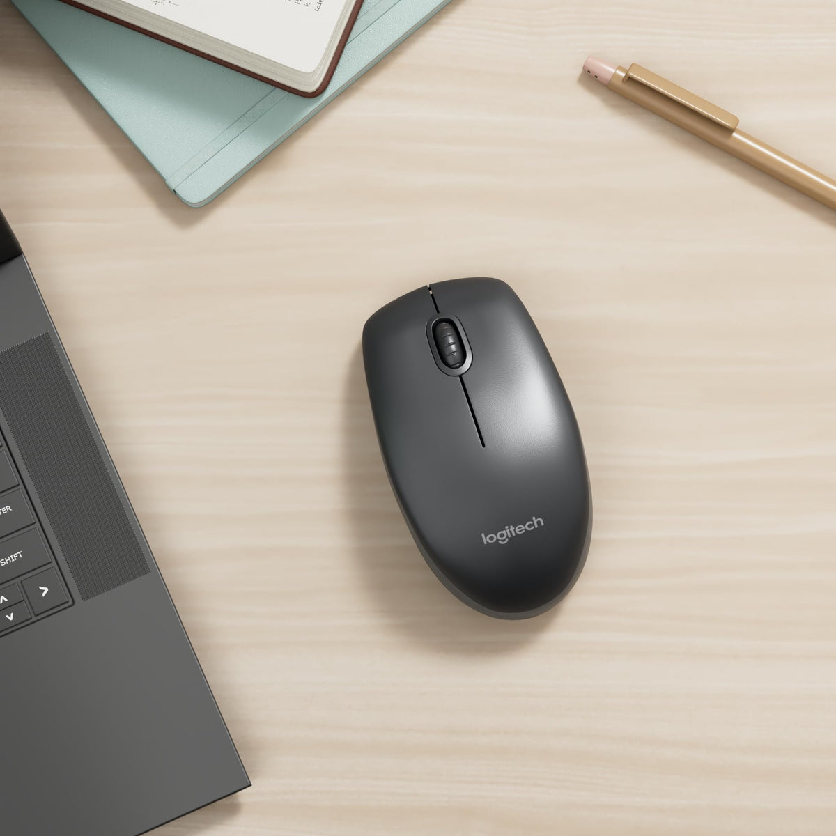Logitech B100 Wired Mouse, USB Port, 800 DPI Optical Sensor, 3 Buttons, for Left and Right Handers, PC/Mac - Black (Optical Business Mouse | Pack of 5)