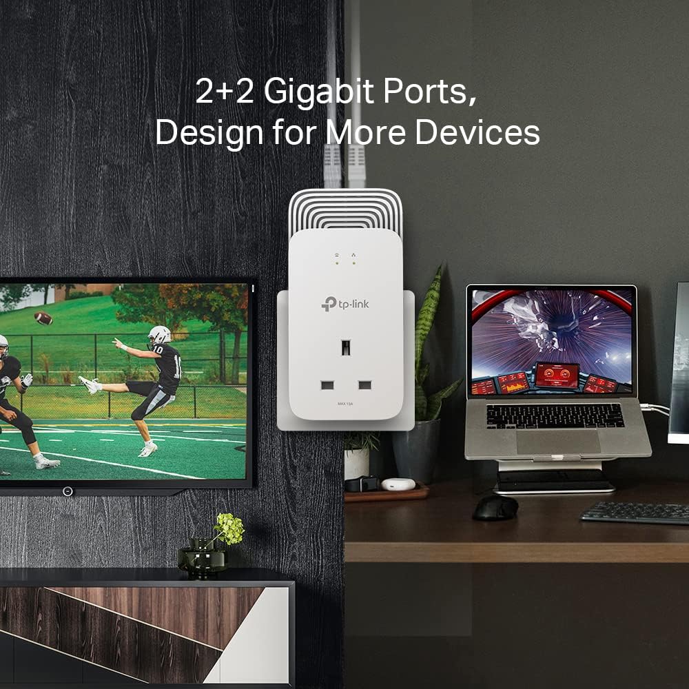 TP-Link TL-WPA4220 2-Port Add-On Powerline Adapter, Range Extender, Broadband/WiFi Extender, WiFi Booster/Hotspot, No Configuration Required, UK Plug