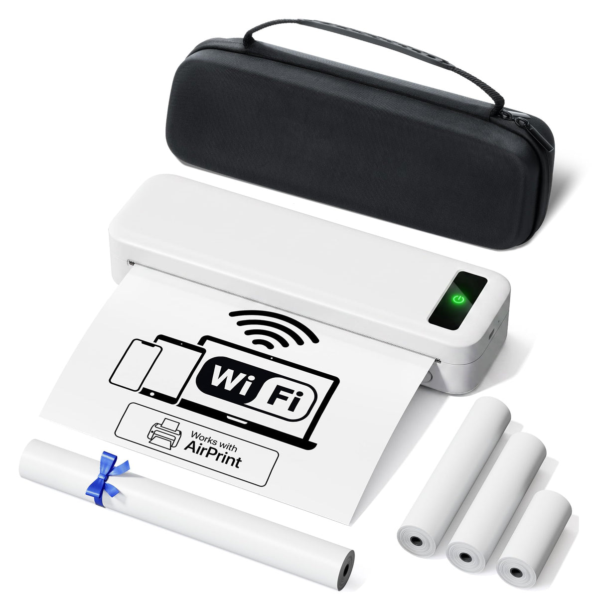 Portable Thermal Printer A4 Inkless Wireless Bluetooth Small Mobile - Black