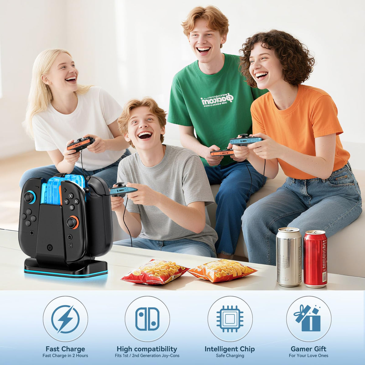 Rysker RGB Switch 2 Controller Charger for Joy-pad 2, 2H Fast Joycon 2 Charging Dock for Any Direction Charging, 9 Light Modes Switch 2 Joycon Charger Station