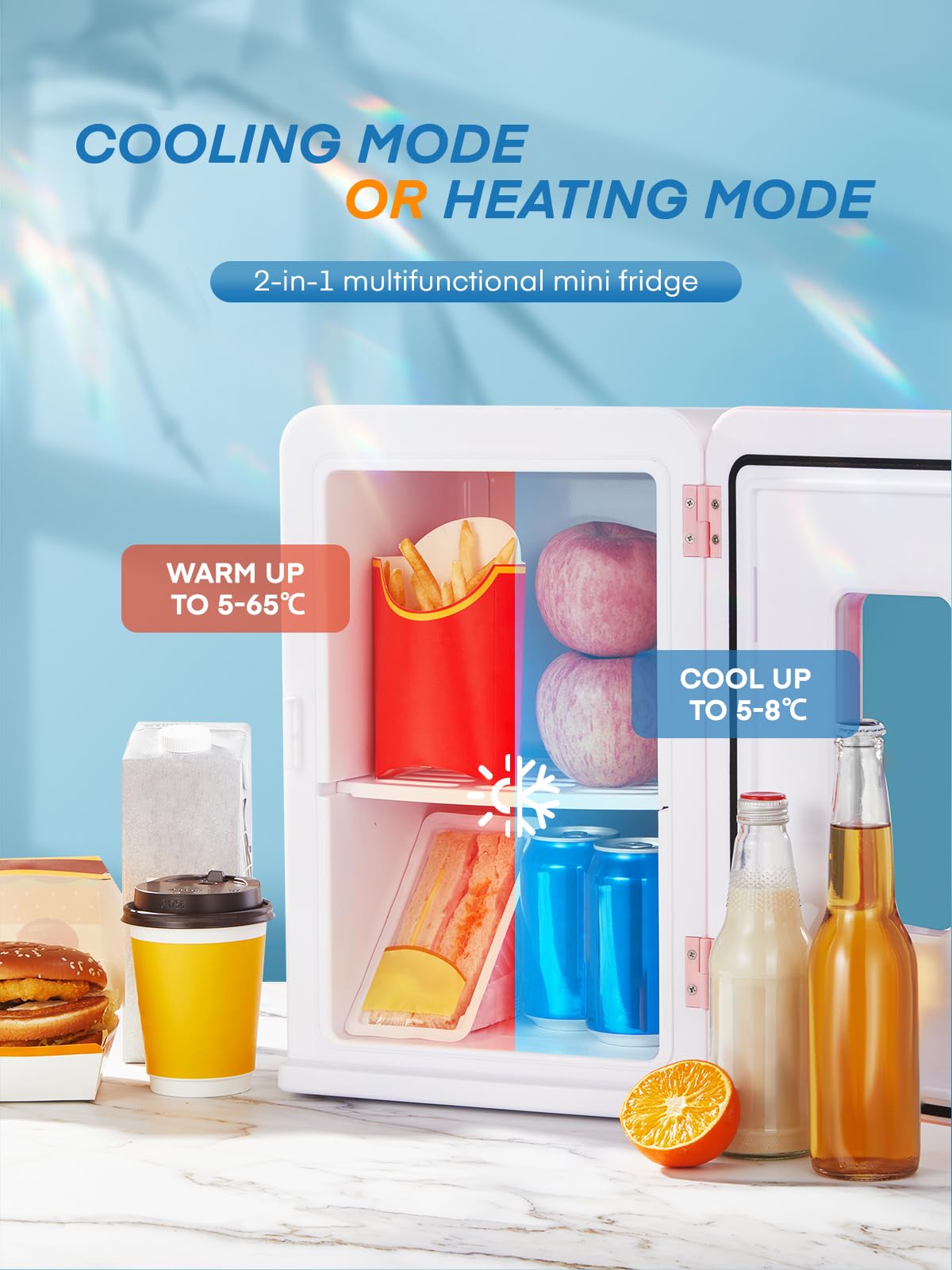 15L Mini Fridge for Bedroom，Hold 21 Cans,38dB Low Noise Small Fridge