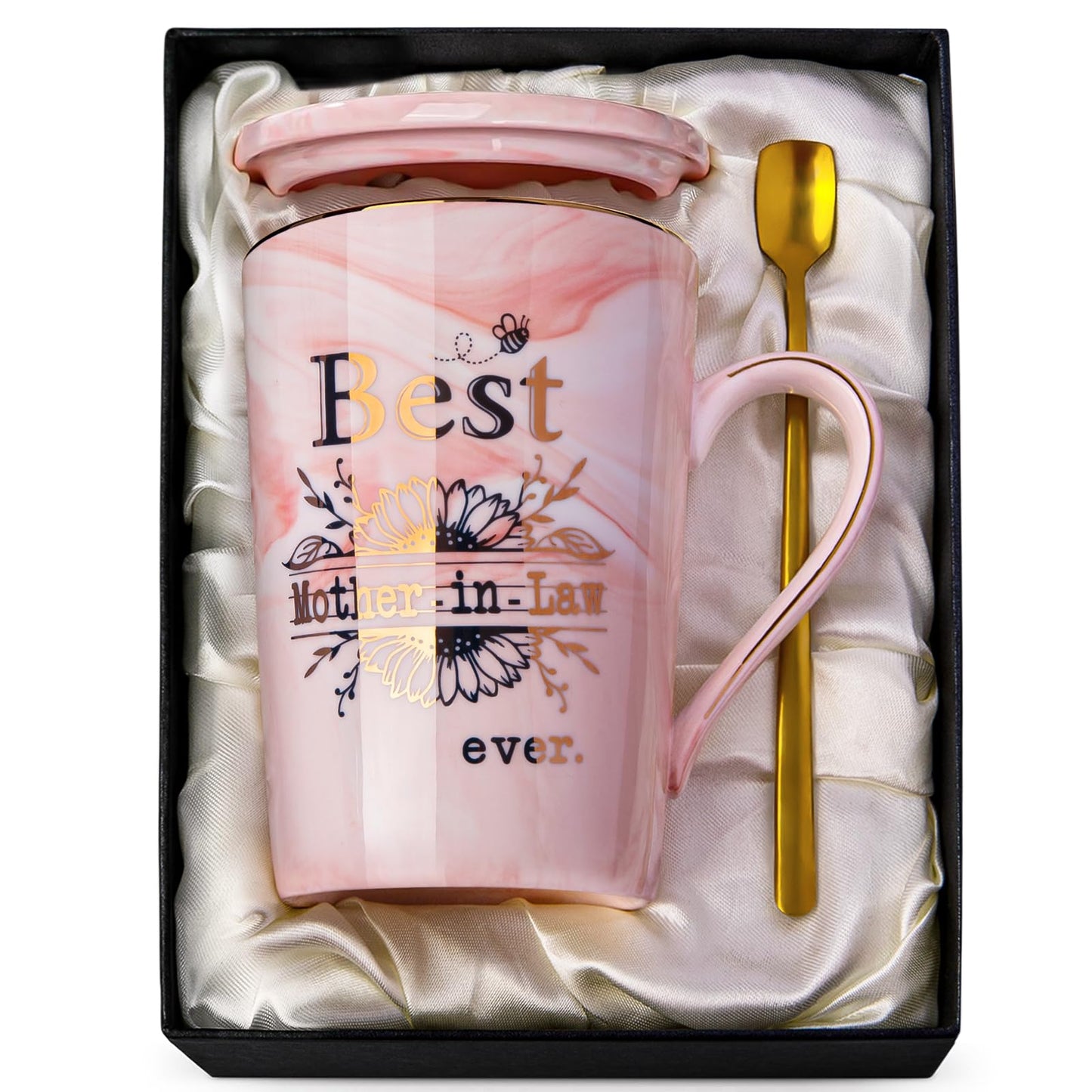 Unique Teacher Appreciation Gifts for Women - Best Teacher Gifts for Teachers, 14oz Pink Marble Ceramic Coffee Mug Printed with Gold, Retirement Birthday Graduation Ideas, End of The Year, Gift Boxed