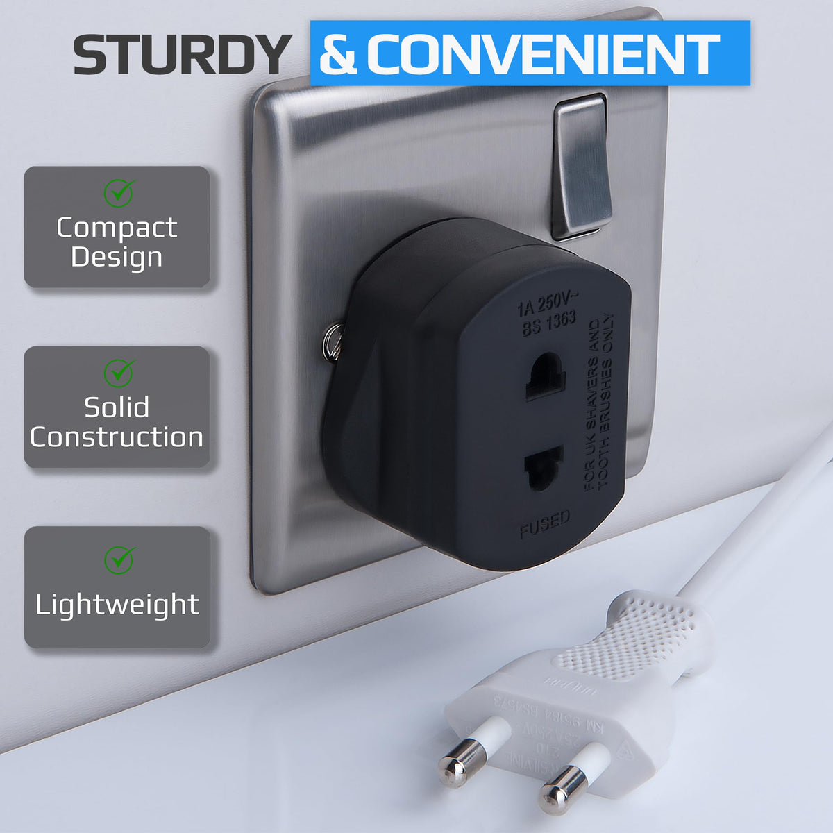 Toothbrush Adaptor Plug UK Charger Adapter Shaver Socket 2 Pin to 3 Pin Electric for Razor Plugs Bathroom Two to Three Prong Charging Tooth Brush Plugs Adapters Electrical Shaving (White)