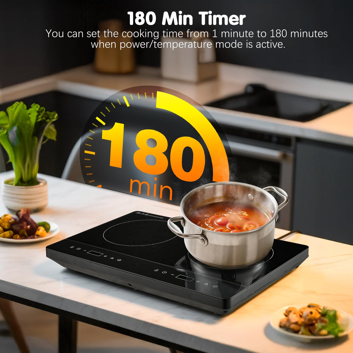 Single Induction Hob 2000W, Portable Induction Cooker with 10 Power & Temperature Levels, Touch Control, Child Lock, 3-Hour Timer, Residual Heat Indicator, Black Glass Panel Electric Hob
