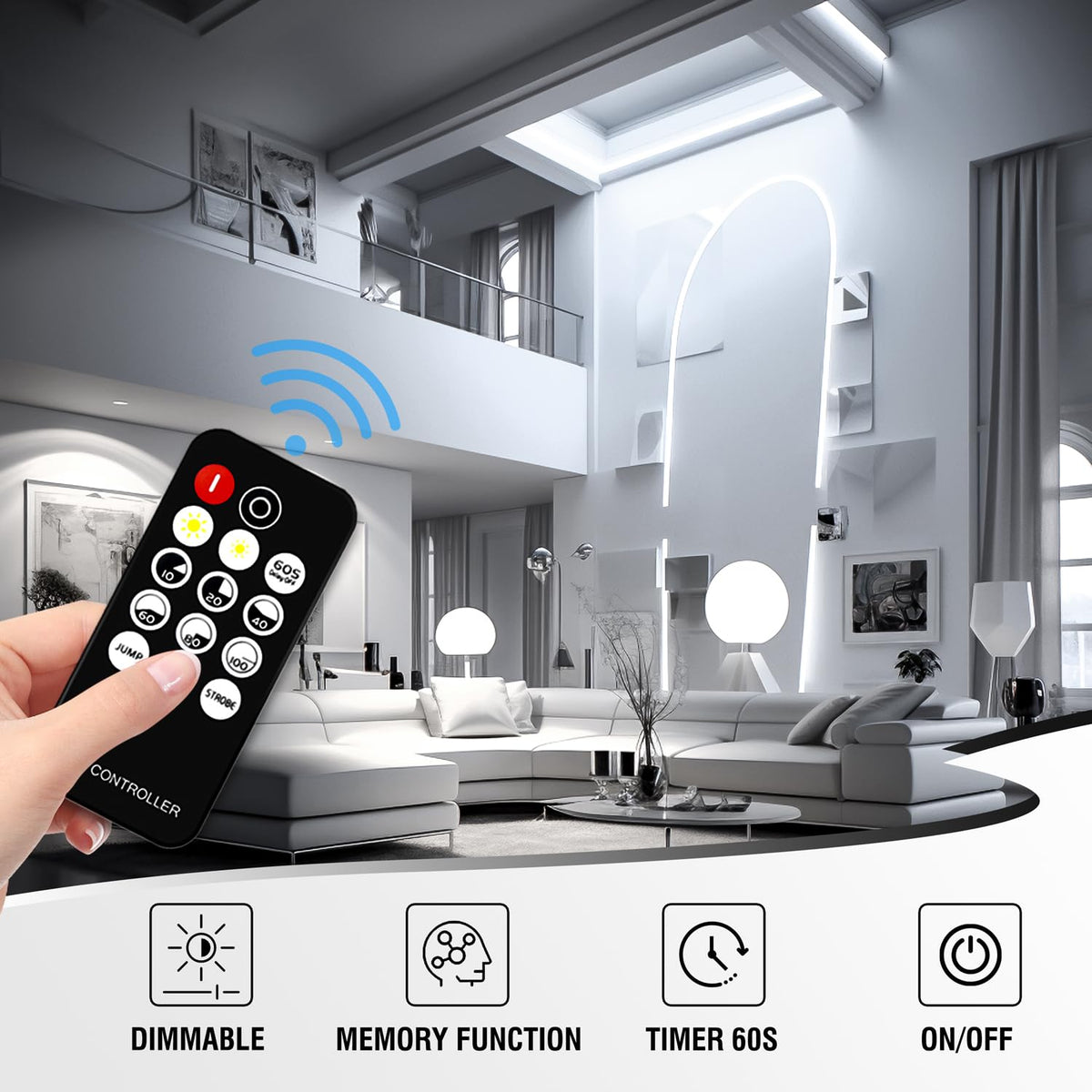 COB LED Strip 7.5m Warm White, 3000K, 24V, Remote Control, 8mm Wide