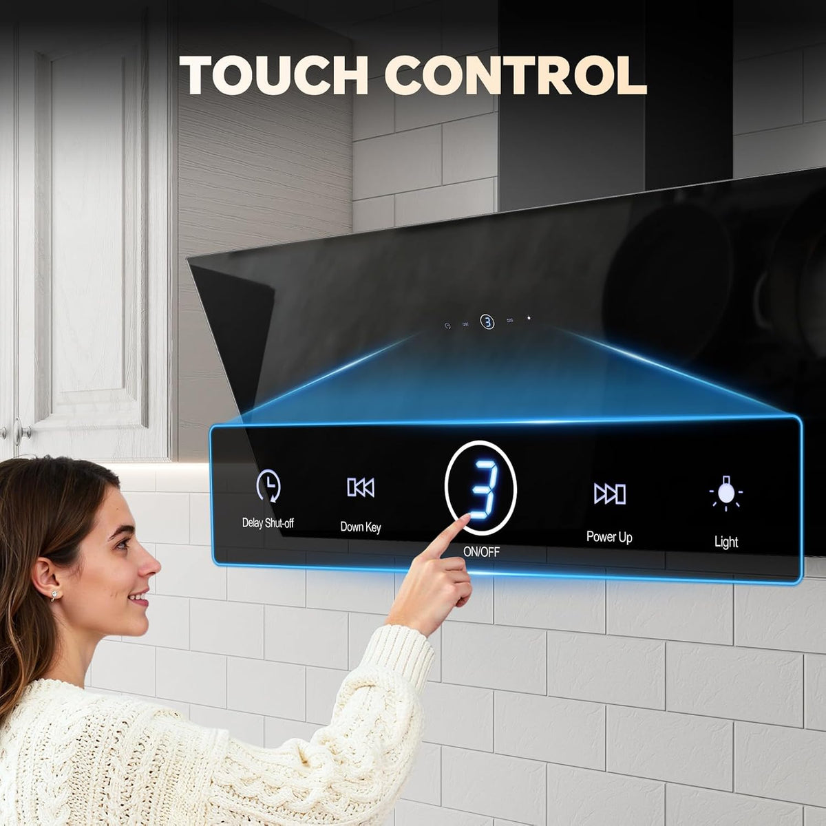 TopStrong Cooker Hood 90cm, 600 m³/h Extractor Fan kitchen, Wall-Mounted Extractor Hood, A++ Energy Efficiency, Touch Control, 58 dB, Recirculating & Ducting System, Black